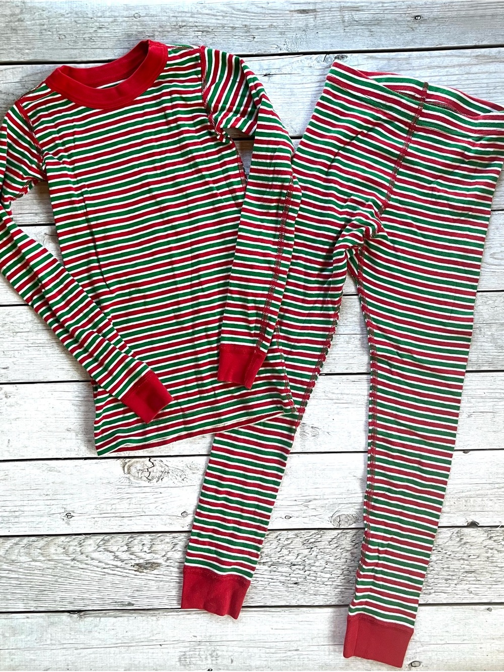 Hanna Andersson Red, Green & White Striped Holiday Pajama Set